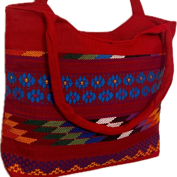 VYG BOHO HIPPIE Shoulder BAG Woven handbag purse Festival Red handles straps - Picture 2 of 9